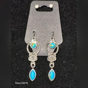 Elegant Silver,  Turquoise And Yellow Earrings